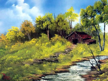  ruisseau - ruisseau de prairie Bob Ross freehand paysages